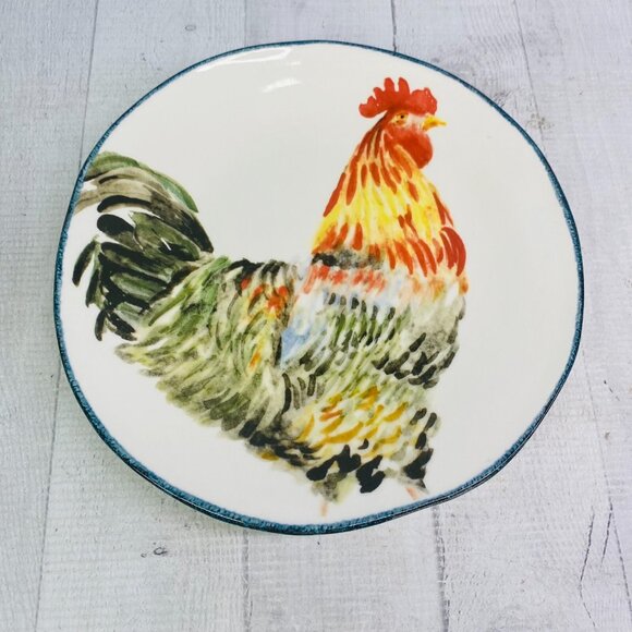 Southern Living ROOSTER Chicken Hand Crafted Italy Farmhouse Lunch Plate Set 5